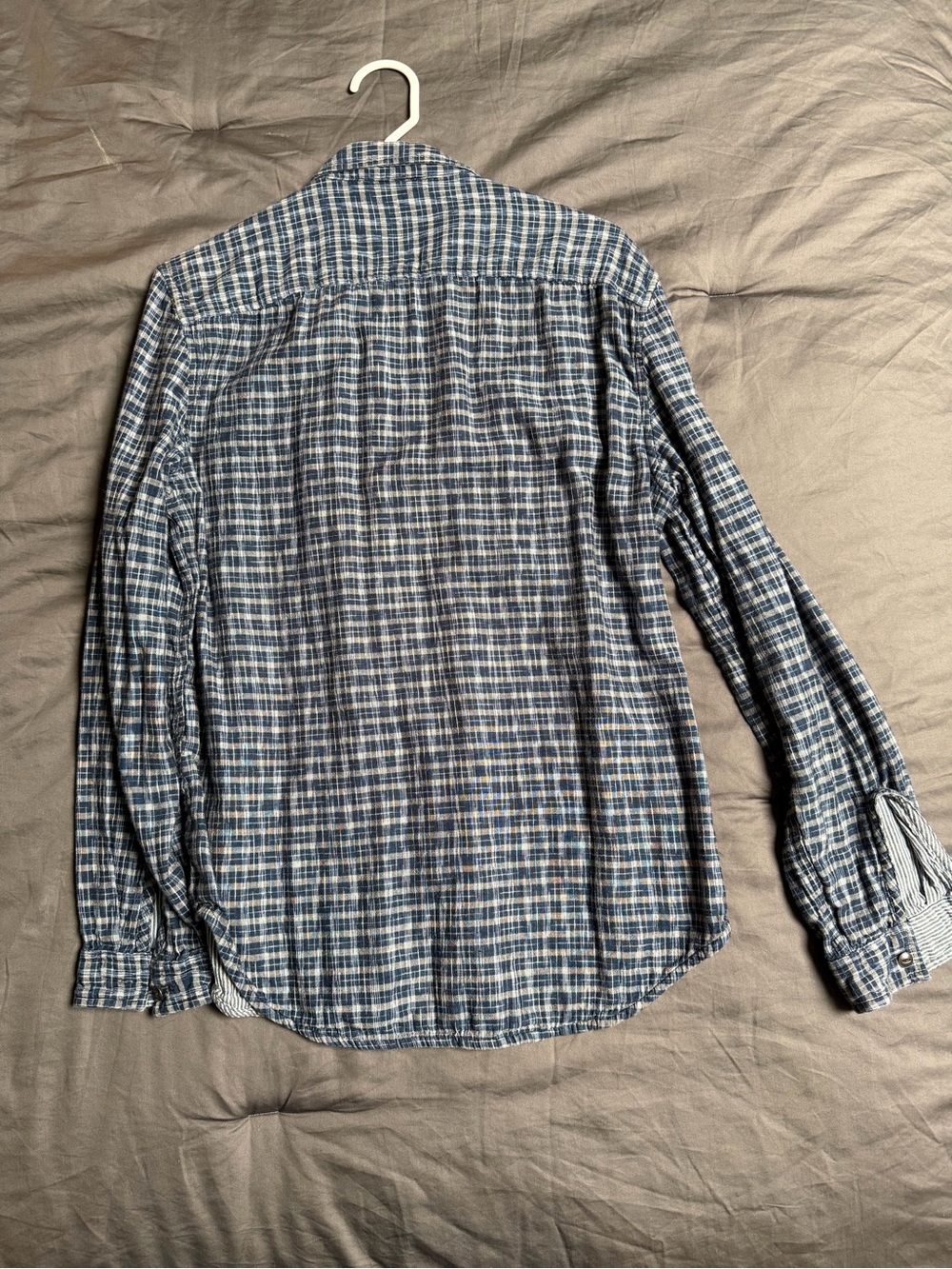John Varvatos Blue and White Plaid Button-Down Shirt